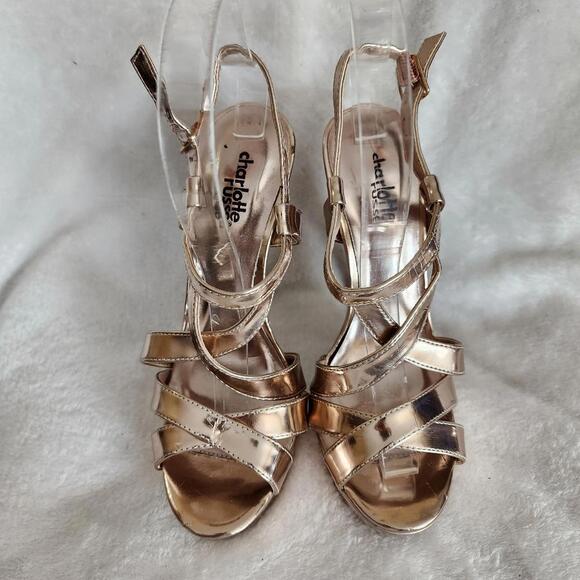 Gold Strappy Platform Stilettos, Women's 6 - Picture 4 of 8